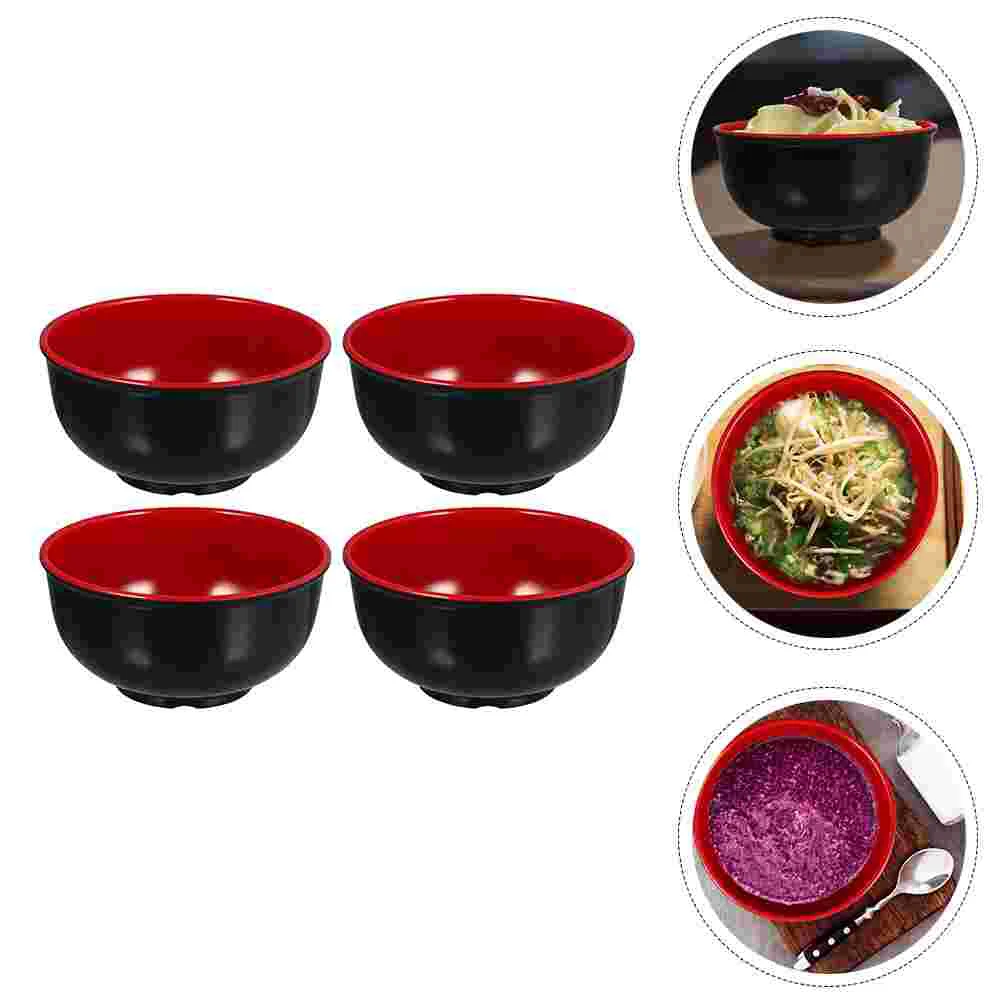 

4 Pcs Melamine Noodle Bowl Ramen Bowls Black Flatware Rice Container Fruit Japanese Salad