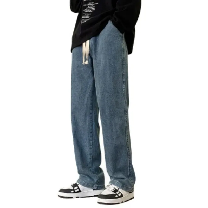 High End American Retro Straight Tube Loose Jeans Men's Four Season Pants New Fashion Brand Sole Split Flare Pants