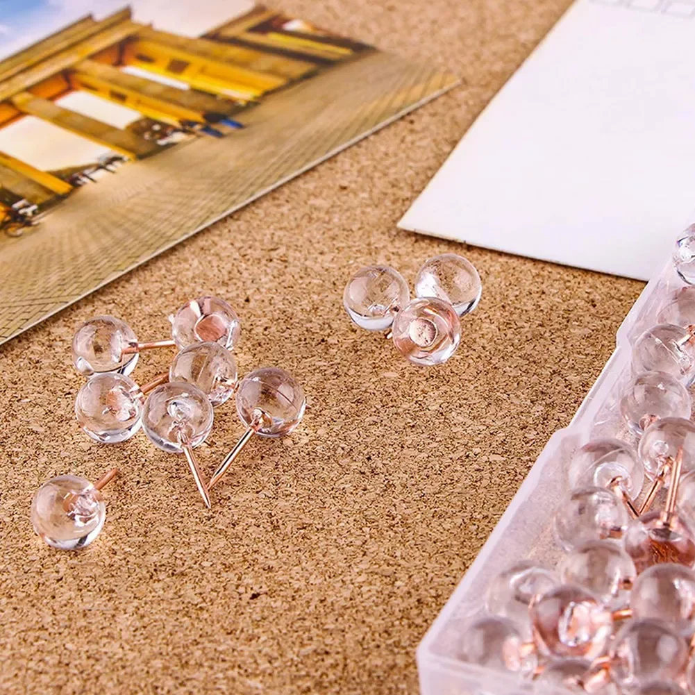 

100pcs/box Acrylic Thumbtack Push Pins Acrylic Head Ball/I-Shape Metal Map Tacks with Steel Point Cork Board School Supplies