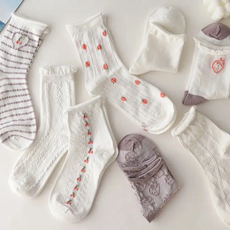 6 парт/Лот чистые белые носки средней длины женские милые японские кружевные