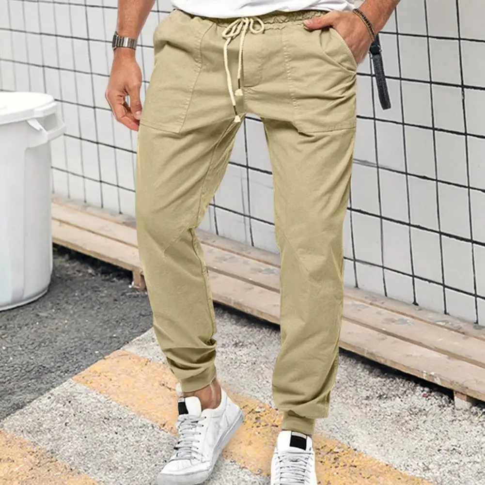 Popular Casual Pants Relaxed Fit Spring Autumn Men Overalls Lace-up Mid Rise Pants