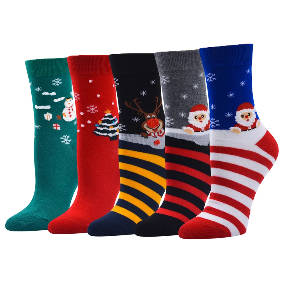 12 Pairs New Christmas Gift Ornaments Mid-Tube Ladies Cotton Socks Santa Snowman Cartoon Animal Sock New Year Supplies Wholesale