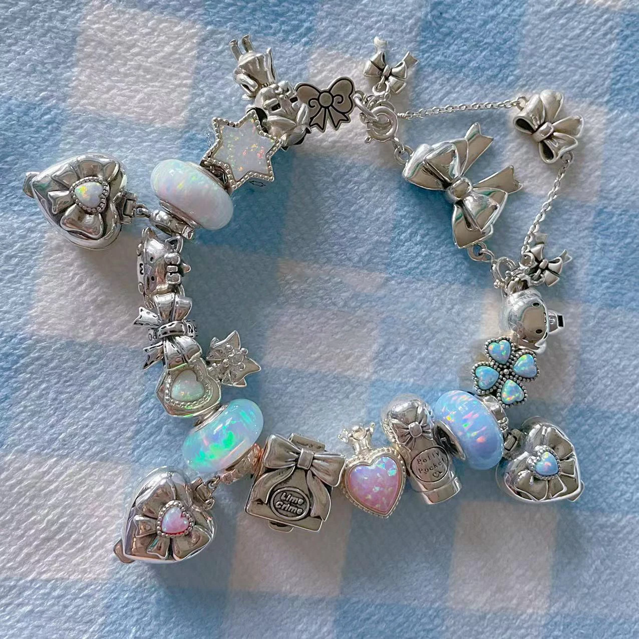 PRESALE 925 Sterling Silver Opal Heart Box With Doll Polly Pocket Charm Bead Fit Pandora Bracelet Bangle Jewelry Collection Gift