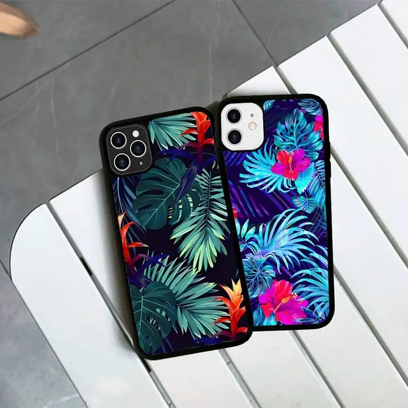 

Tropical Plants Green Leaf Phone Case Silicone PC+TPU Case for iPhone 11 12 13 Pro Max 8 7 6 Plus X SE XR Hard Fundas