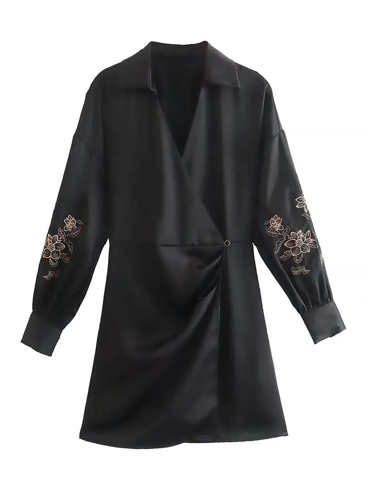 

KLKXMYT TRAF женское платье осеннее модное элегантное платье с вышивкой для женщин 2022 Женские Повседневные Вечерние платья с длинным рукавом