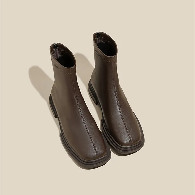 

BCEBYL Осенние новые модные рыцарские ботинки с квадратным носком на плоской подошве на массивном каблуке Обувь на молнии сзади повседневные ...