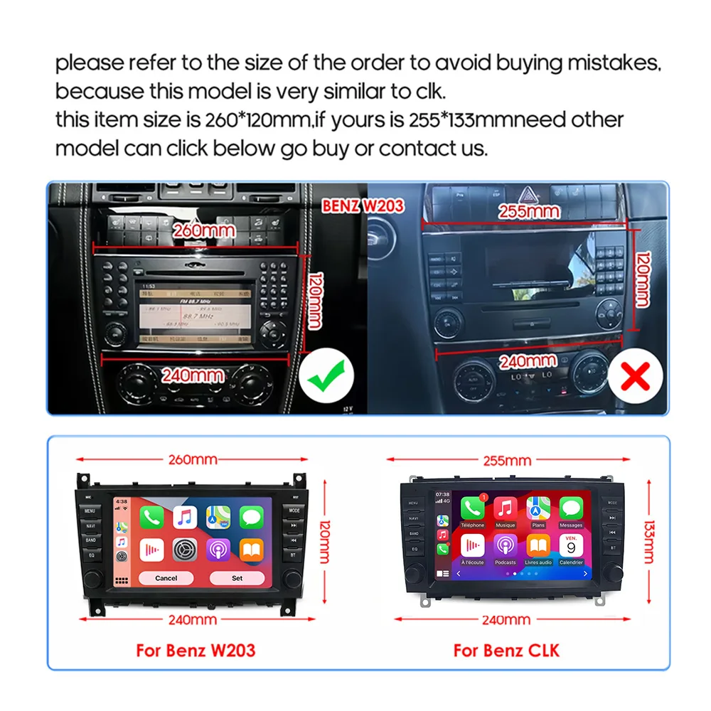 Фото Автомобильный радиоприемник 720P Carplay Android 13 для Mercedes Benz C-Class W203 CLK W209 2004-2012 навигация Bluetooth GPS мультимедийный плеер №2