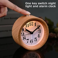 fashion wooden classic small alarm clock round handmade wood silent light desk with desk lamp for home dropshipping bathroom