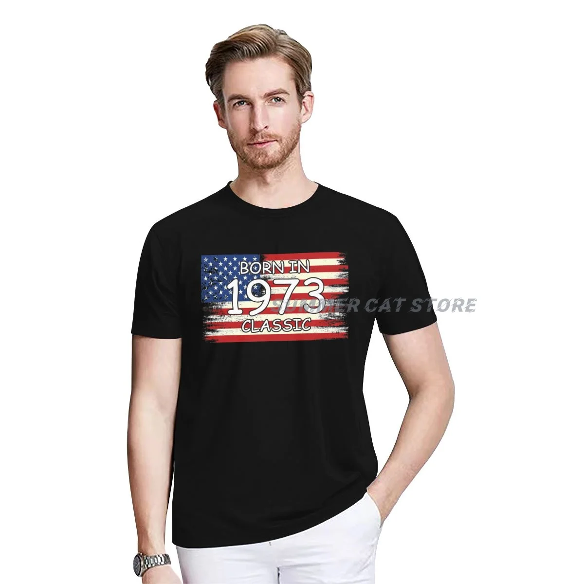 

Футболка на день рождения с американским флагом в стиле ретро, 1973