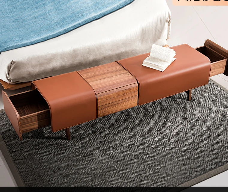 

Минималистичный прикроватный табурет/из массива ореха, импортная кожа, табурет для хранения обуви, Скандинавская мебель для спальни