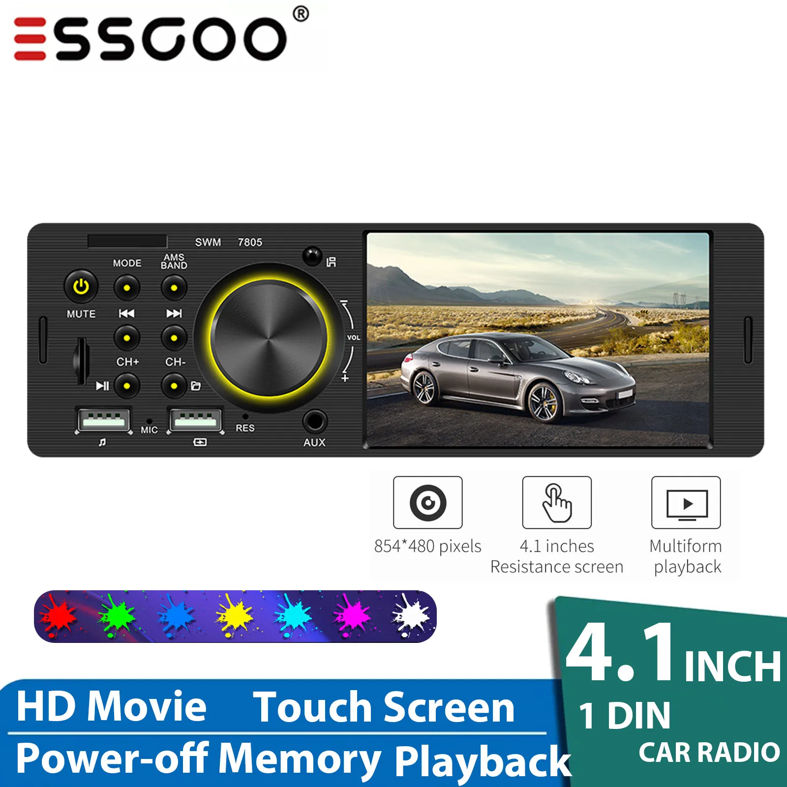 

ESSGOO Car radio 1 Din HD 4.1" Touch Screen MP5 Player Nondestructive Sound AUX Power-off Memory FM Bluetooth Car Autoradio