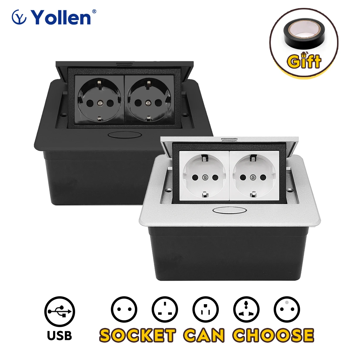 Painel de Metal Versão Eur ru Tomada de Mesa Tomada Usb-a c Opção Gabinete da Cozinha do Escritório Desktop Escondido Soquete Escalável 45 Módulo