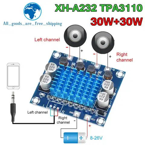 TPA3110 XH-A232 30 Вт + 30 Вт 2,0 канальная цифровая стерео аудио Плата усилителя мощности DC 8-26 в 3A для Arduino