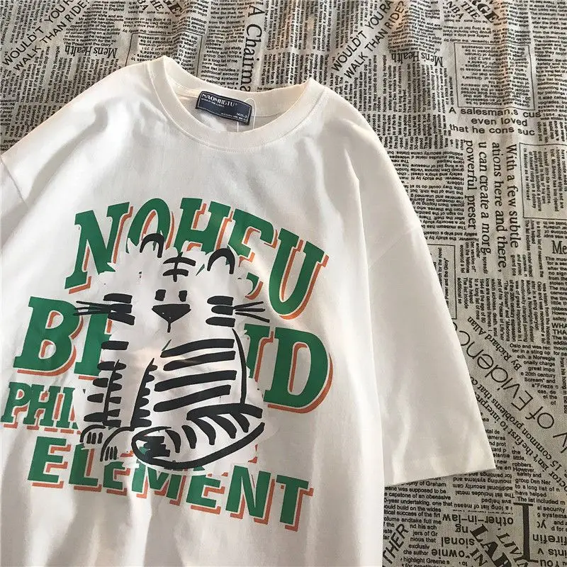 

Футболка с коротким рукавом для мужчин и женщин, простой креативный Свободный Повседневный Топ в американском стиле с граффити, надписью тигра, для пар, y2k, на лето