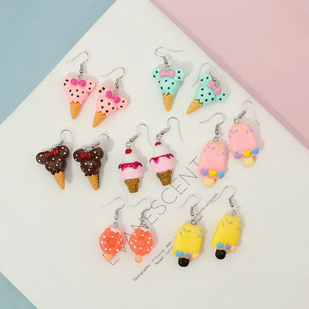 

Ovxxons 1 Pair Cartoon Cute Soft Cute Girl Heart Half Three-dimensional Ice Cream Cone Ice Cream Earrings Jewelry