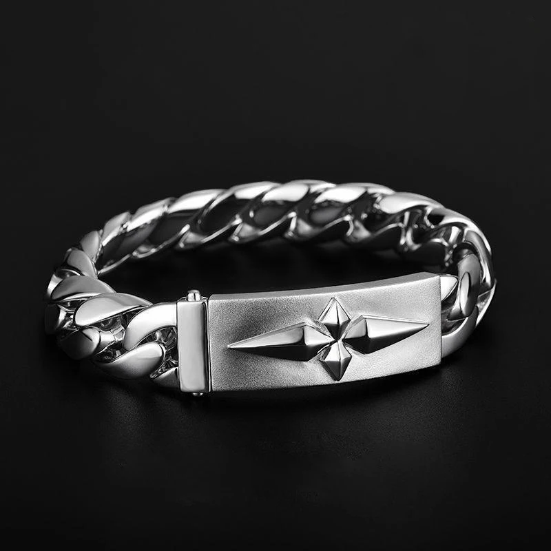 

New Silver Cuban Handmade Men's Bracelet Trendy Personality Bracelet Domineering Niche Design Thick And Heavy Solid Chain