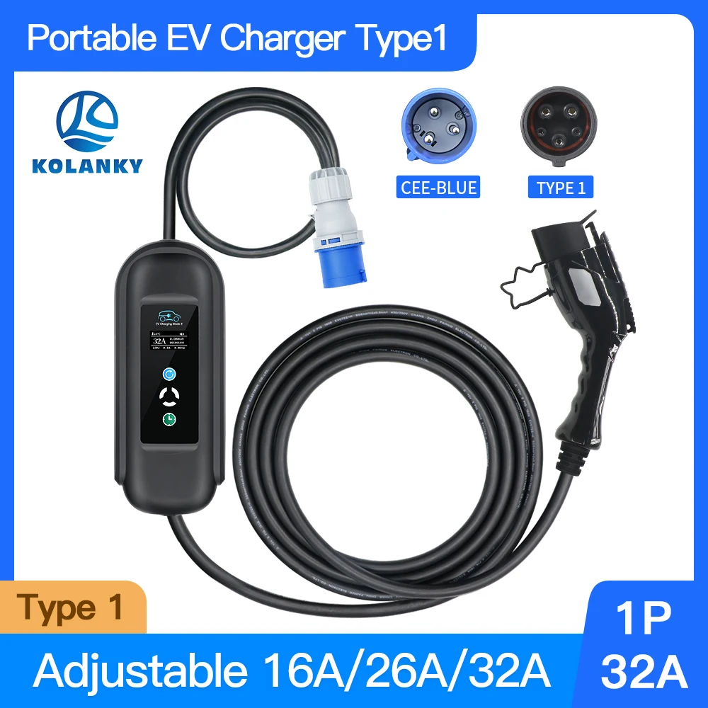 

Level 2 EV Charger Type 1 32A 7.2kw 1Phase SAE J1772 CEE Plug EVSE for Electric Vehicle Poertable Charger 5 Meters
