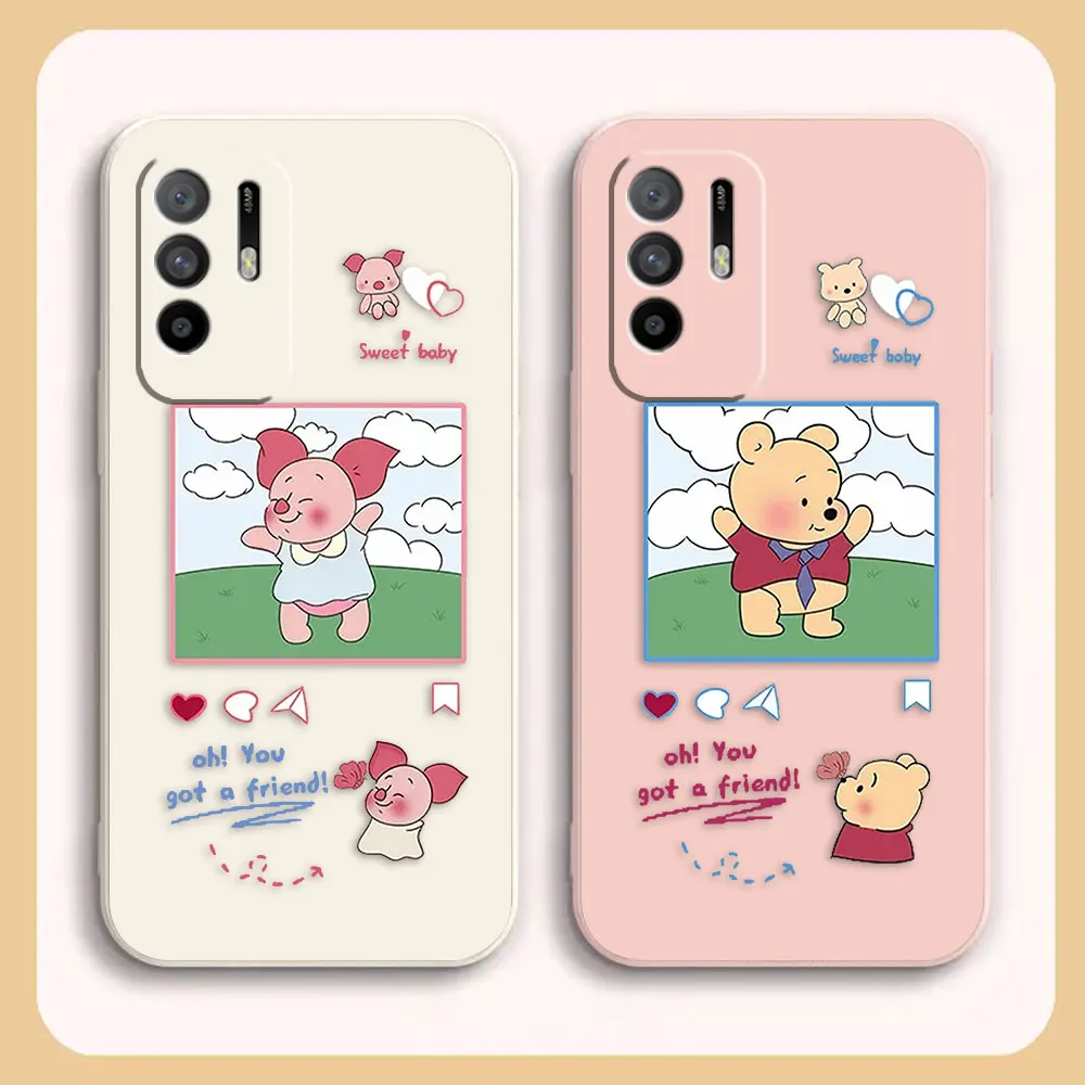 

Case For OPPO A52 A54 A55 A57 A59 A93 A83 A92S A93S 4G 5G A16 Colour Simple Liquid Silicone Case Anime Winnie the Pooh Piglet