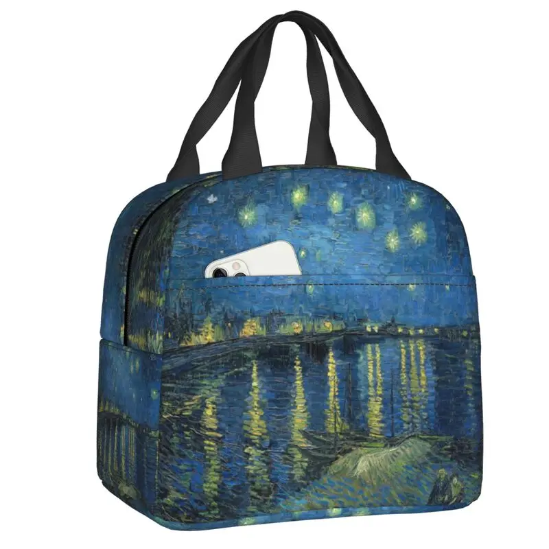 

Starry Night Over The Rhone Insulated Lunch Bag for Outdoor Picnic Vincent Van Gogh Resuable Cooler Thermal Lunch Box Women Kids