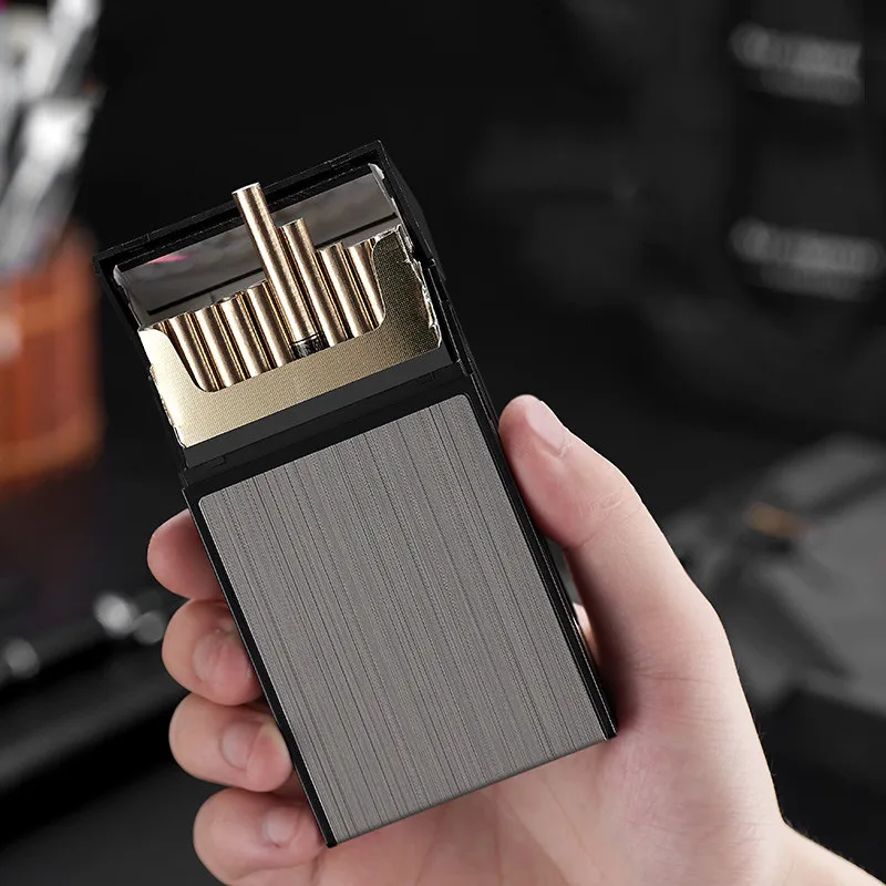 

20 Sticks Cigarette Box Case Space Aluminum Slim Cigarette Holder Lighter Portable Cigarette Case Mens Gifts Smoking Accessories