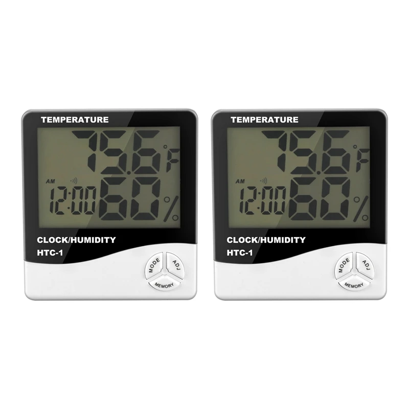 

Метеостанция с термометром и гигрометром, цифровой Комнатный электронный измеритель влажности и температуры с ЖК дисплеем и будильником, 2 шт.