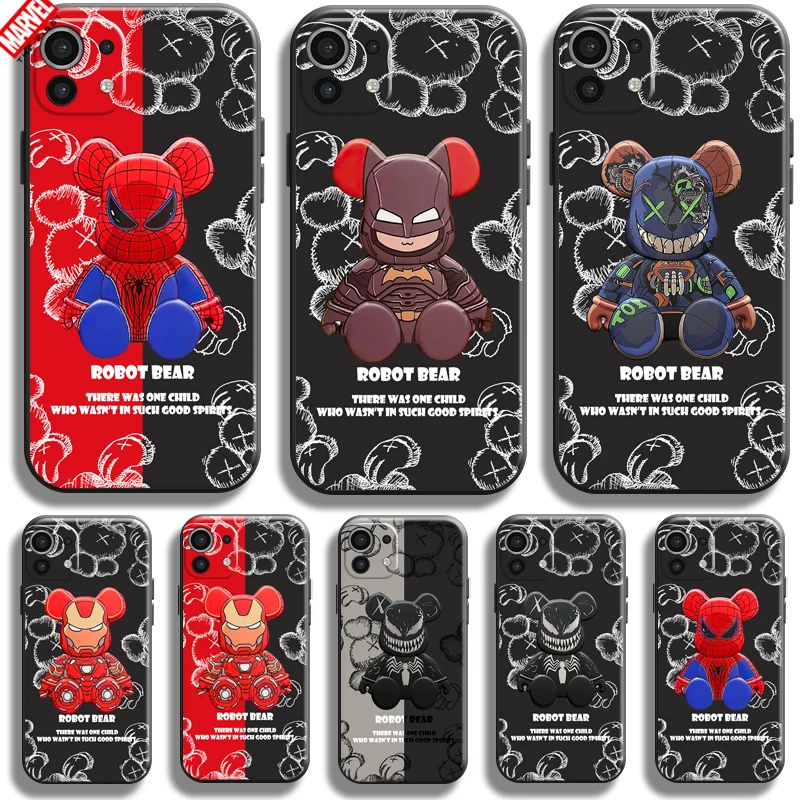 

Marvel Venom Spiderman Cute Bear For Xiaomi Mi 11 11 Lite 5G Phone Case Back Black Silicone Cover Liquid Silicon Coque