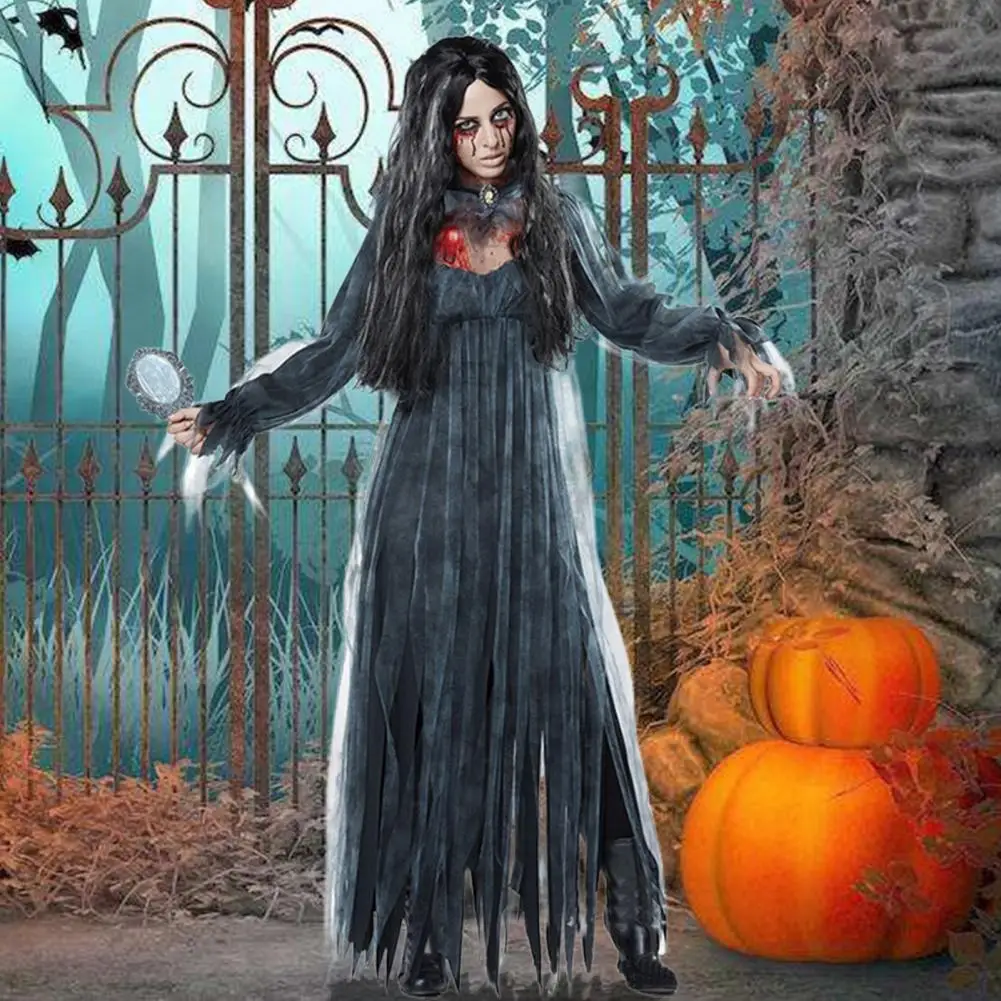 

Woman Cosplay Long Sleeve Halloween Mesh Polyester Horror Ghost Bride Zombie Bar Party Vampire Witch Performance Dress Costume