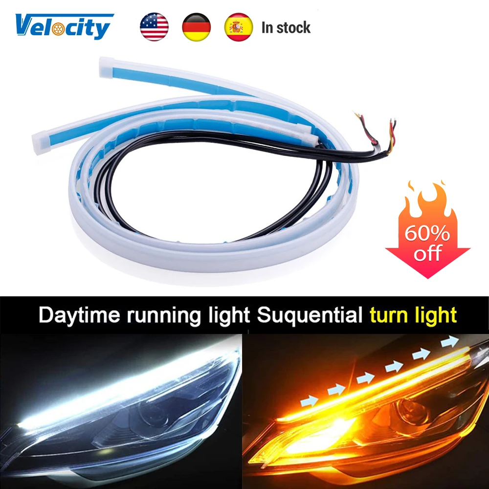 

2pcs DRL Car Flexible LED Daytime Running Lights Turn Signal Lamp Waterproof Auto Yellow Brake Side Headlights Light Car Accesso