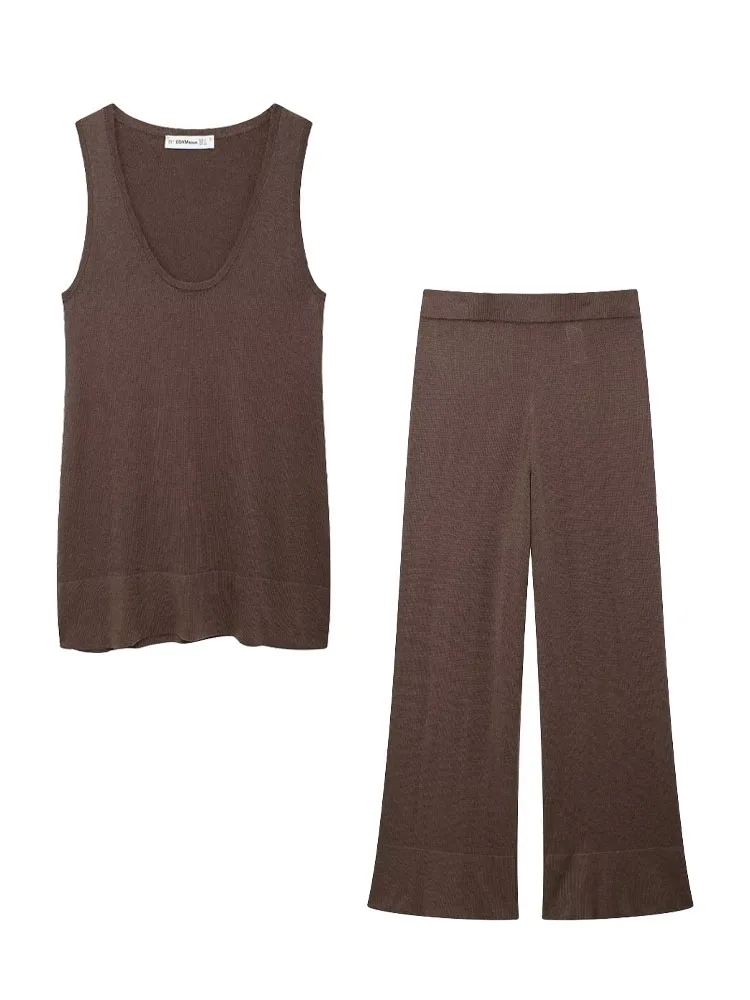 Женский костюм из 2 предметов TRAFZA элегантный коричневый трикотажный топ с