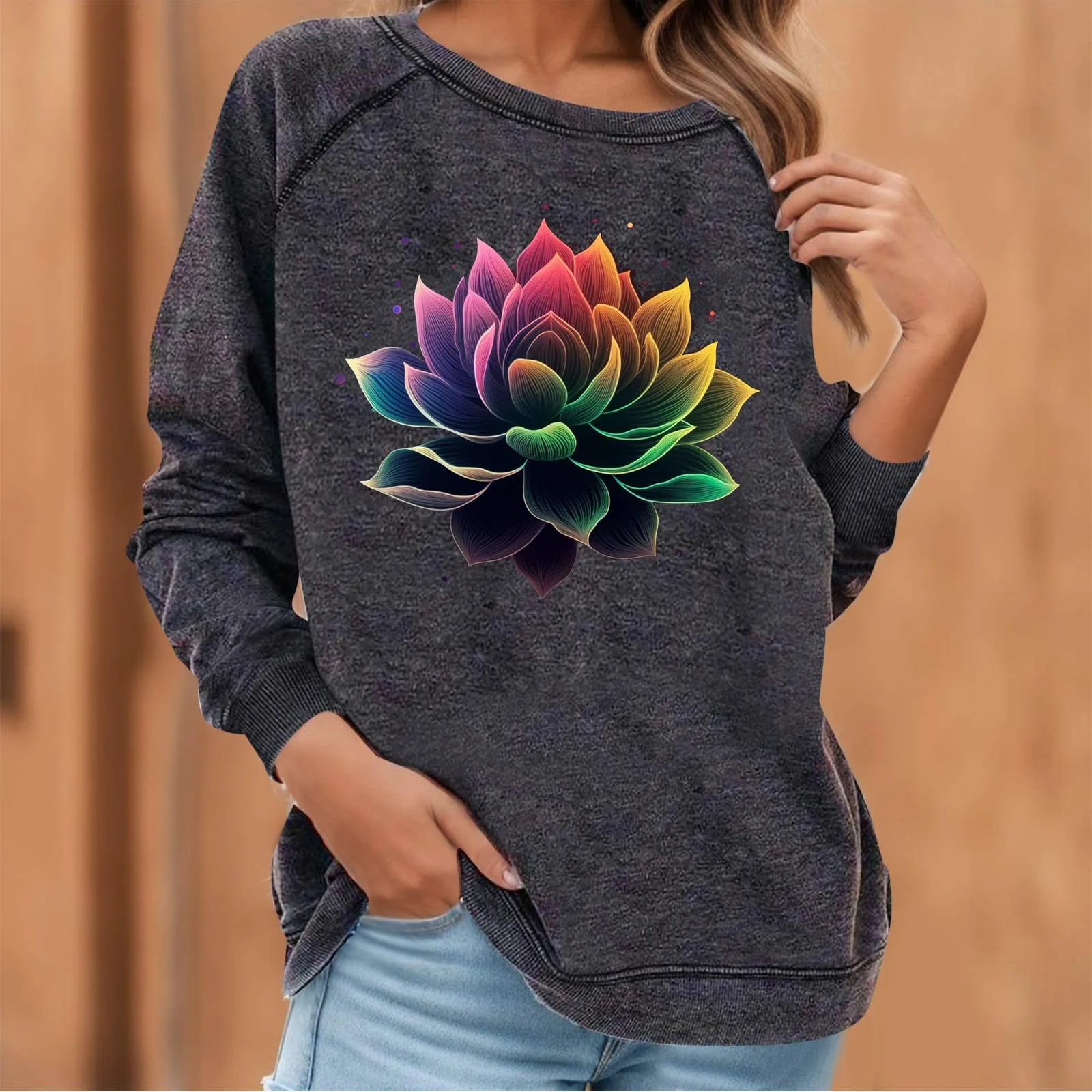 

Floral Print T-Shirt Round Neck Tops Long Sleeve Tee Harajuku Blouses Oversized Women's T-Shirt Streetwear Outfits Blusas