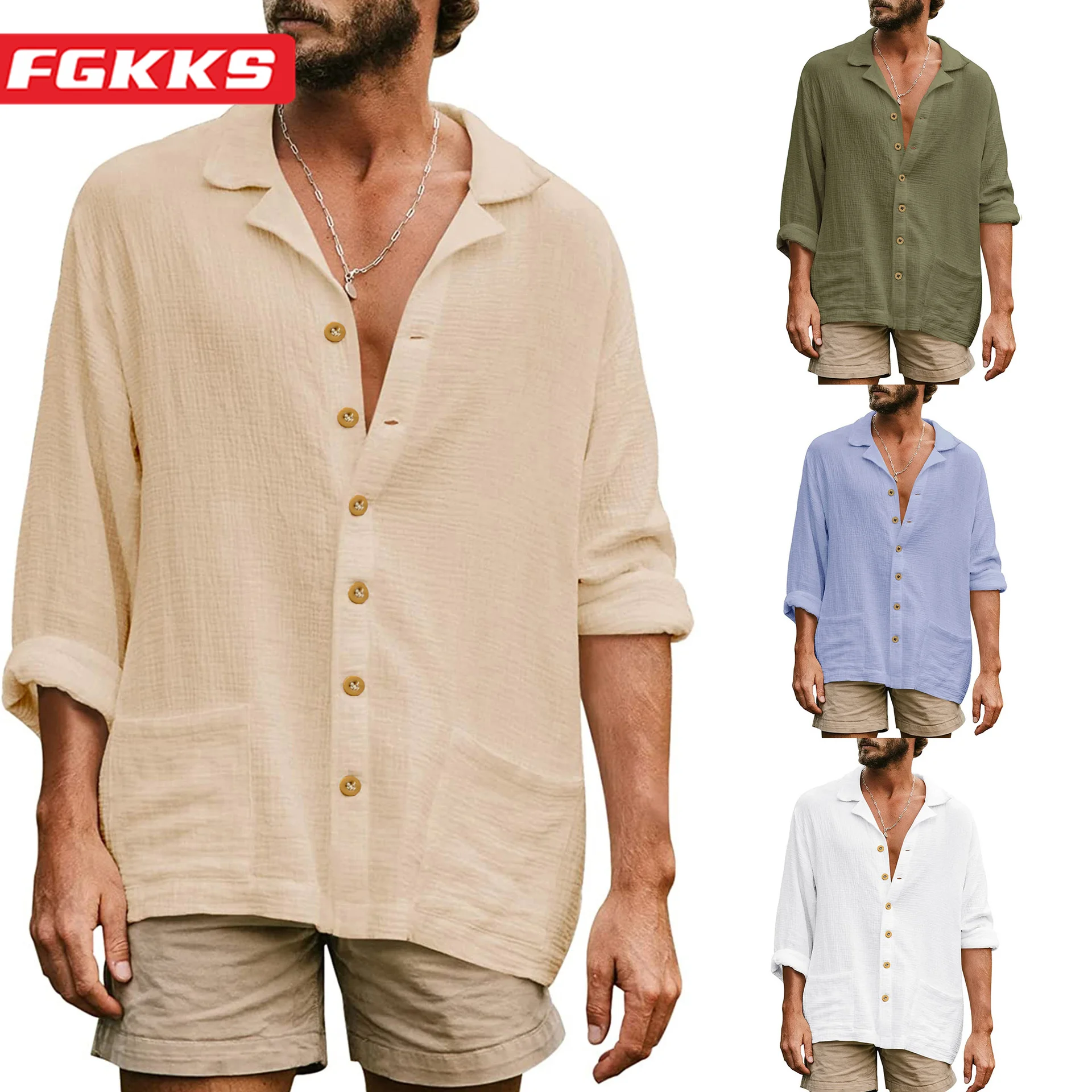 

FGKKS 2023 Outdoor Casual Shirt Men's Cotton Slim Cardigan Short Sleeve High-Quality Design Hot Selling Fashion Shirt Men