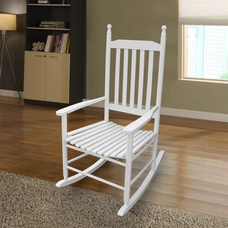 

Wooden Porch Rocker Chair WHITE White Solid Wood [US Stock]