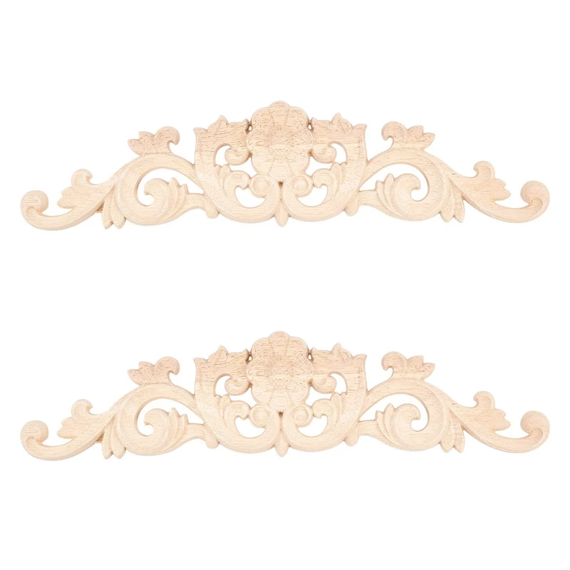 

4Pcs Wood Carved Long Onlay Applique Craft Wooden Appliques for Unpainted Frame Door Decor Home Furniture Decorations