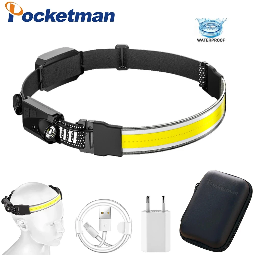 

COB LED Headlamp 270° Wide Angle 5 Lighting Modes Headlight Waterproof with Built-in Battery USB Rechargeable Flashlight Lamp