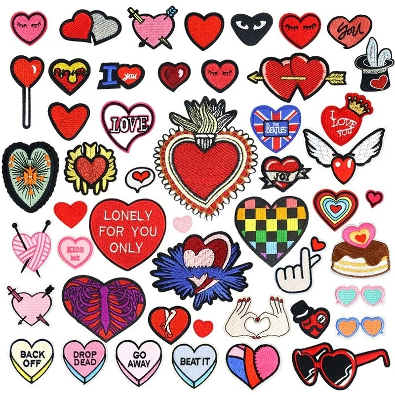 

50pcs/Lot Love Heart Luxury Embroidery Patch Letter Glasses Finger Chest Arrow Eye Bag Clothing Decoration Craft Diy Applique