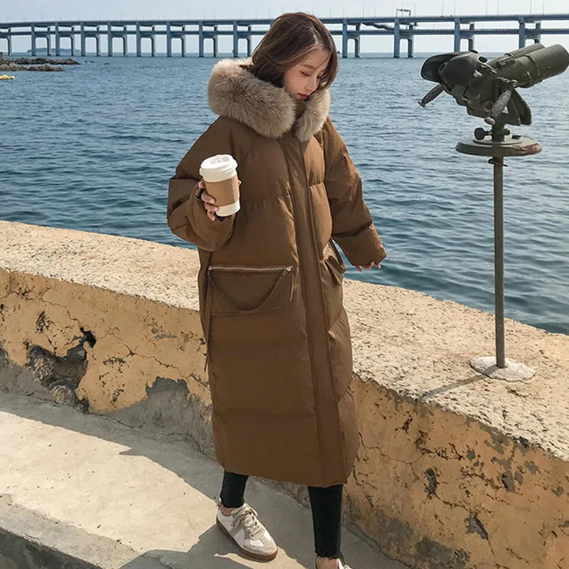 Autumn Winter Women Solid Loose Padded Thick Jackets Long Jacket Parkas Casual Hooded Long Sleeve Warm Down Cotton Coats Female