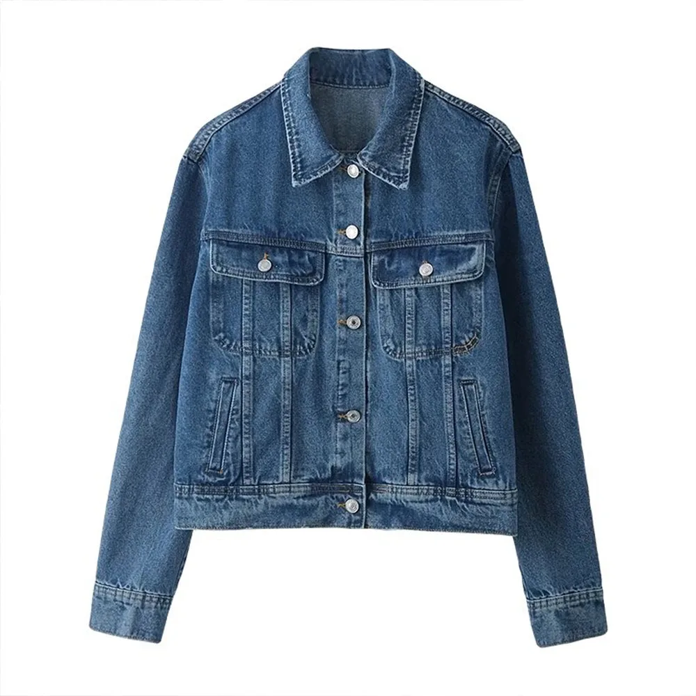 

BER&OYS&ZA Spring/Fall women's fashion lapels chic single breasted casual all-in-one long sleeve denim jacket