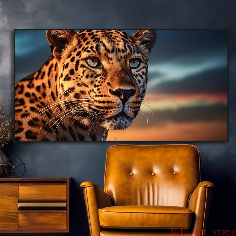 Красивая пантера леопард на дереве Картина холсте постер с дикими животными
