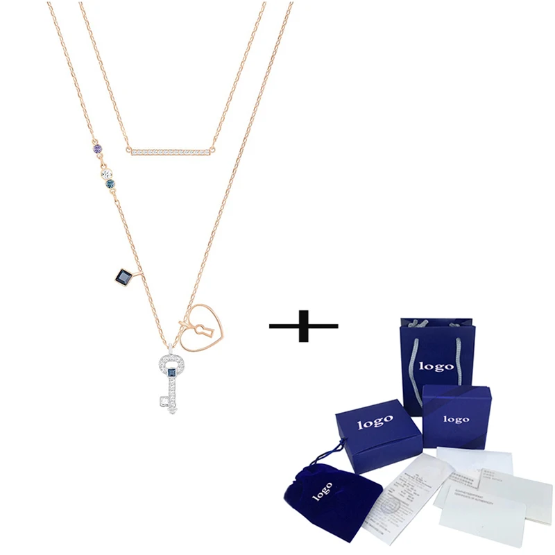 

New Glowing Keychain Necklace Blue Crystal Elegant Temperament Ladies' Jewelry Send Couple Anniversary Wedding Gift