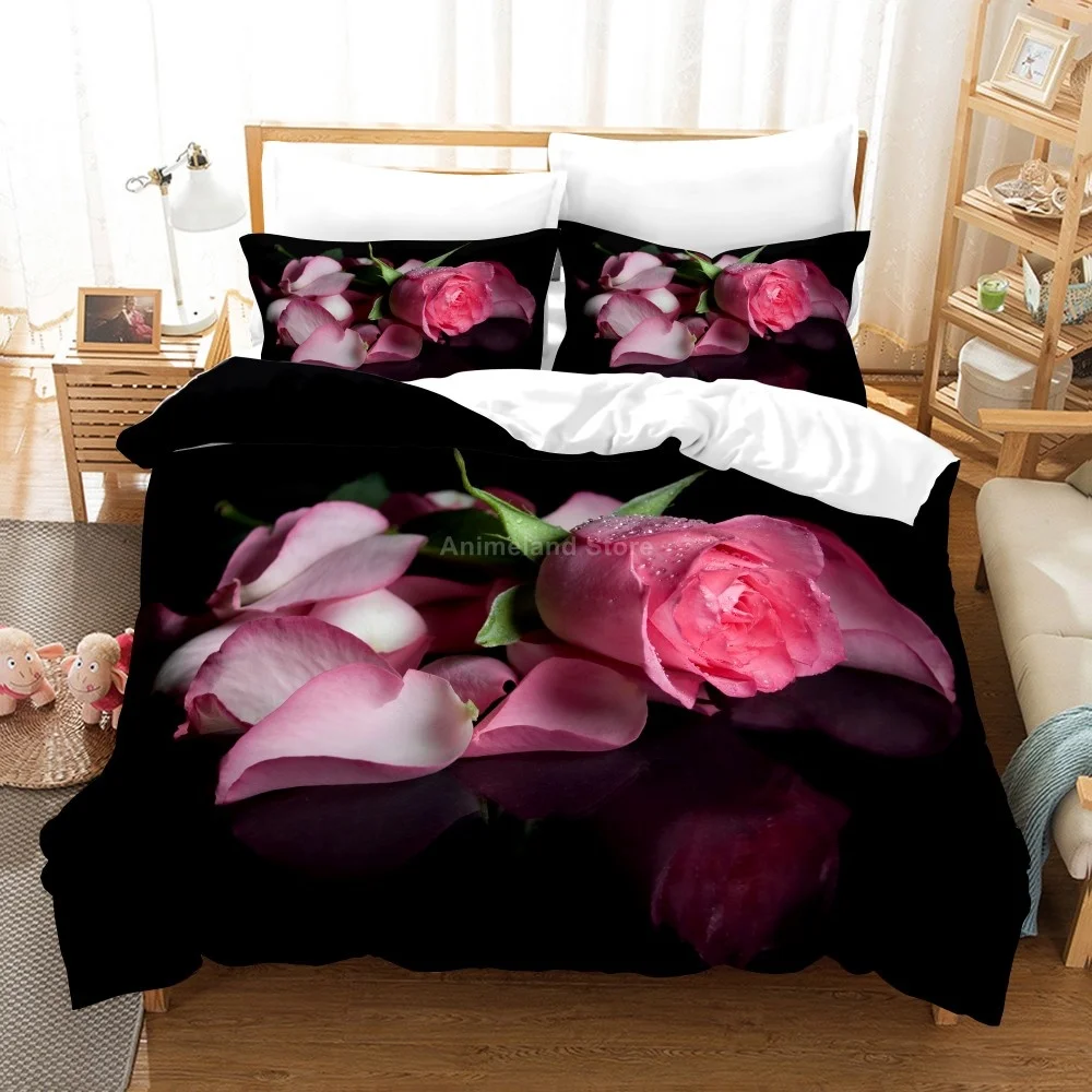 

New Scenery Flowers Rose 3D Print Valentine's Day Comforter Bedding Set Duvet Cover Sets Bedroom Luxury Queen Single King