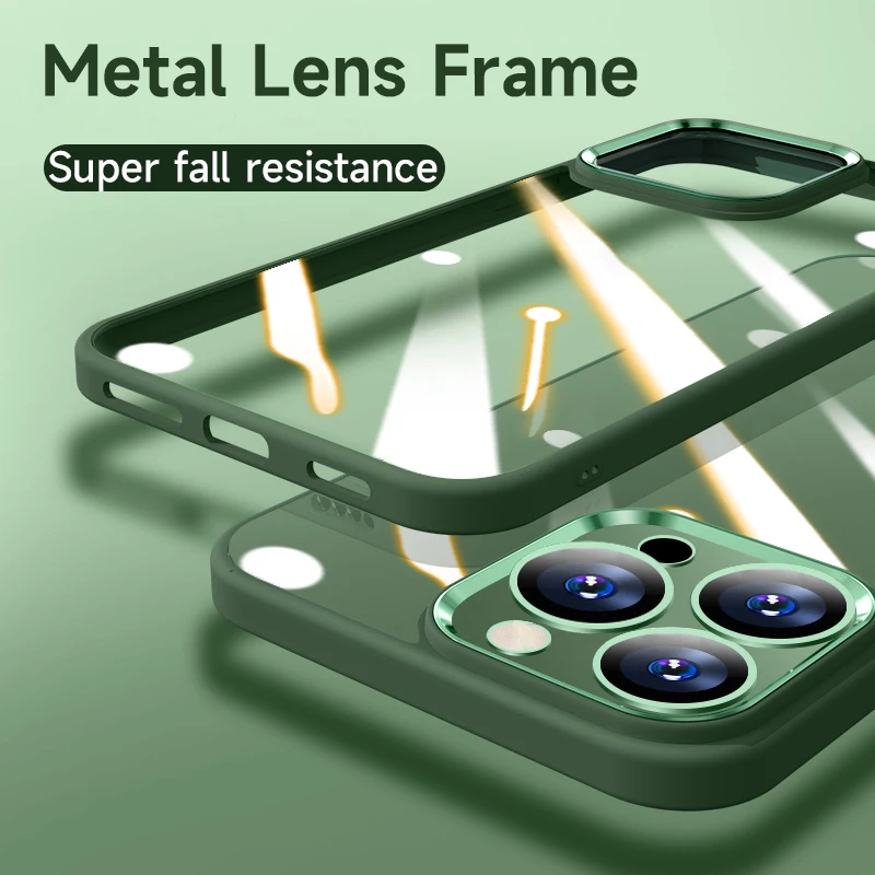 

Luxury Metal Camera Protection Shockproof Armor Case for iPhone 14 13 12 11 Pro Max X XR XS 7 8 Plus SE 2020 Transparent Cover