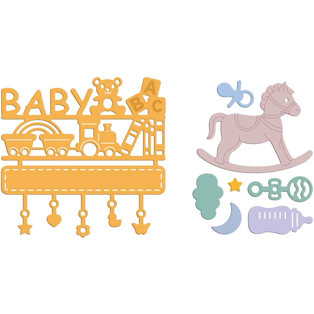 

2Pcs Cute Baby Products Metal Cutting Dies Die Cuts for DIY Scrapbook Festival Birthday Cards Making Album Envelope Decoration