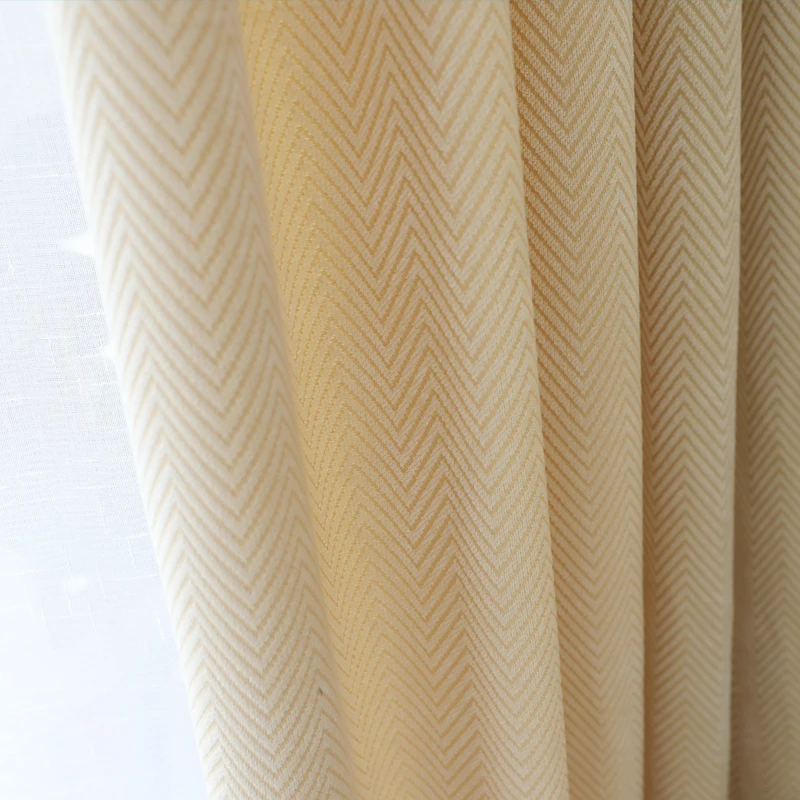 

Simple And Modern Light Yellow Beige Chenille Stripe Curtains Bedroom Living Room Floor Bay Window Curtains