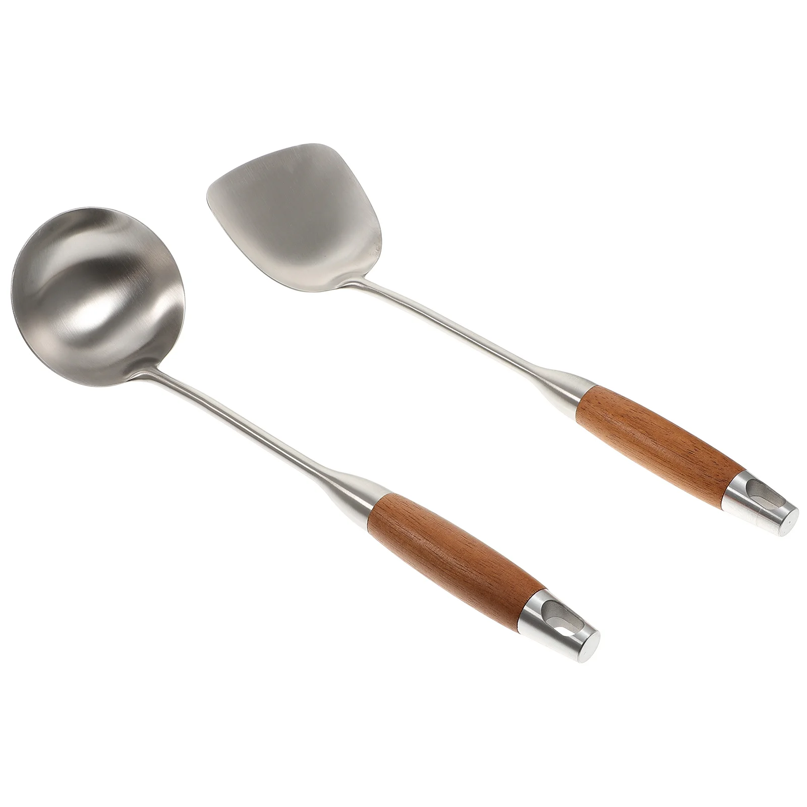

2pcs Spoon Set Wooden Handle Safe Kitchen Gadget Cooking Soup Spoon for Home Restaurant