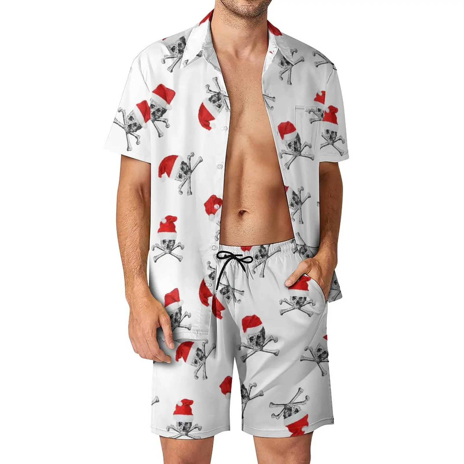 

Мужской пляжный костюм пиратский, Праздничный Рождественский костюм-штаны из 2 предметов, белый, с черепом пирата, уникальный домашний, европейский размер