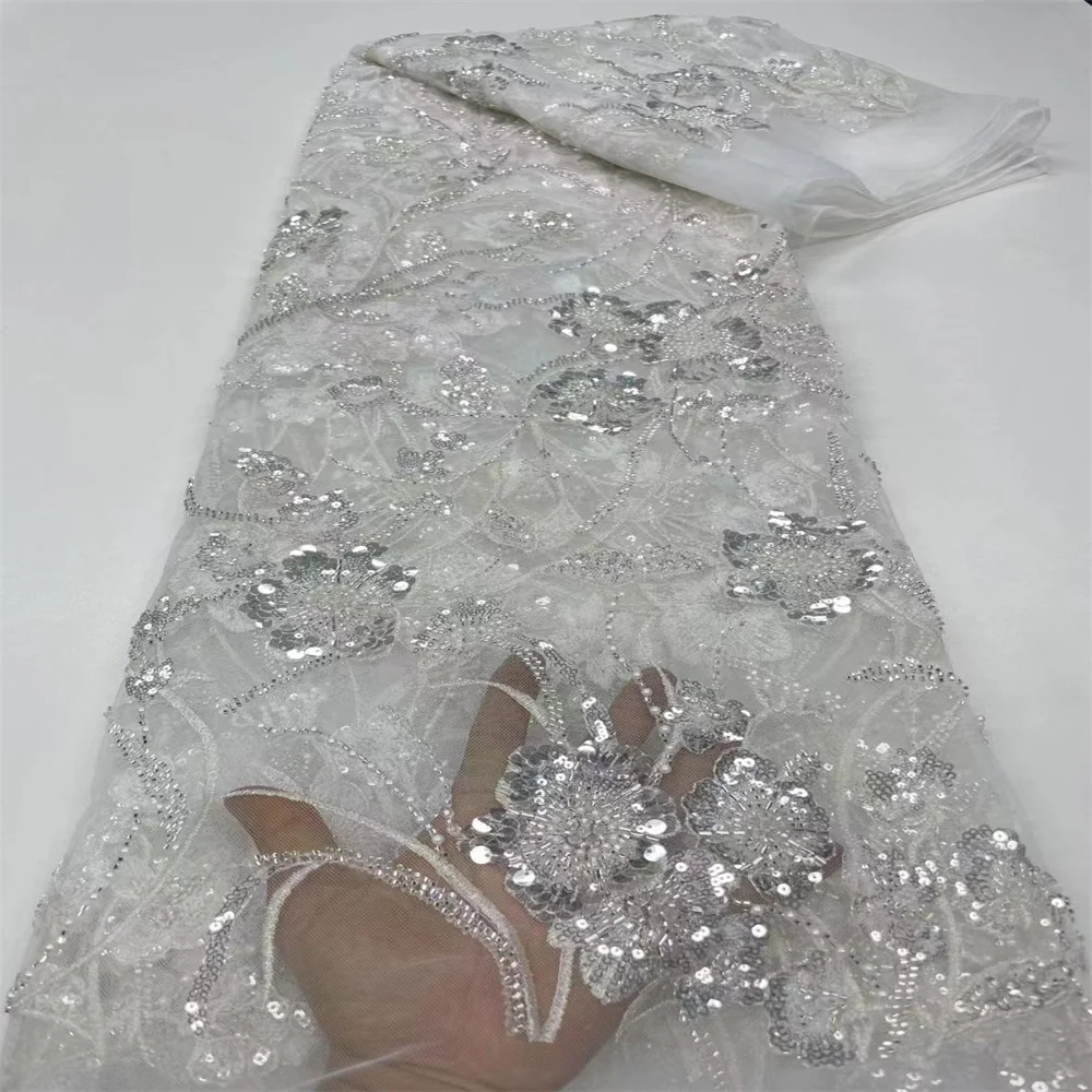 

Горячая Распродажа африканская кружевная ткань 2023, высокое качество, нигерийская французская сетка, тюлевые кружева, ткань с блестками и бисером, для фотоплатья RC8256