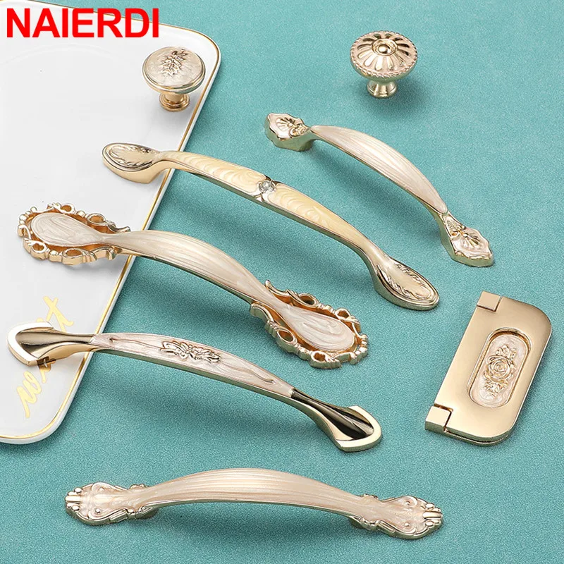 

NAIERDI European White Amber Cabinet Handles Zinc Alloy Luxury Furniture Handle Wardrobe Door Pulls Drawer Knob Hardware