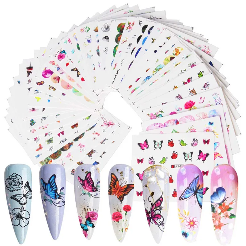 48Pcs 3D Butterflies Series Flowers Bush Nail Art Design Water Transfer Sliders Decals for Sticker DIY Tips Decoration Tool