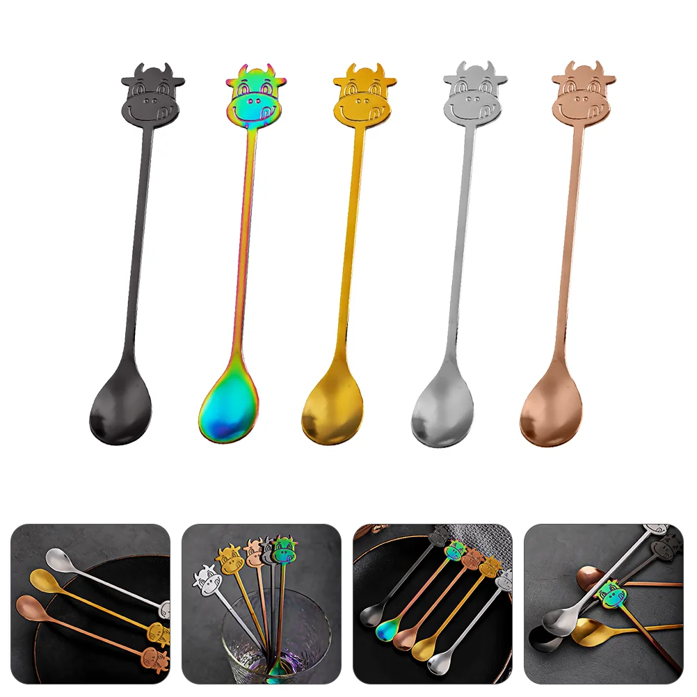 

5pc Dessert Spoon Stainless Steel Creative Stirring Spoon Dessert Spoon Coffee Spoon For Home Hotels Cafe