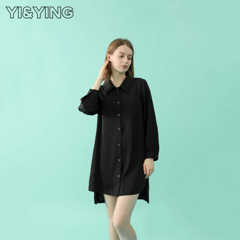 

Boyfriend style shirt pajamas, female pure desire style thin silk home wear, can be worn externally YA2C019-H (black)